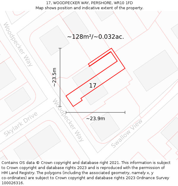 17, WOODPECKER WAY, PERSHORE, WR10 1FD: Plot and title map