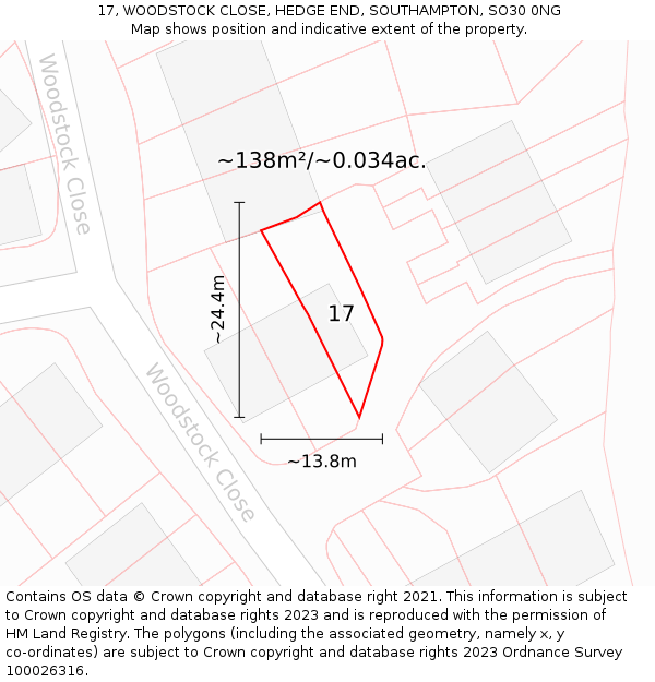 17, WOODSTOCK CLOSE, HEDGE END, SOUTHAMPTON, SO30 0NG: Plot and title map