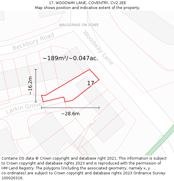 17, WOODWAY LANE, COVENTRY, CV2 2EE: Plot and title map