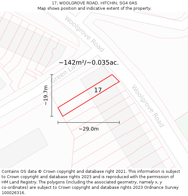 17, WOOLGROVE ROAD, HITCHIN, SG4 0AS: Plot and title map