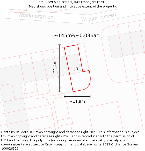17, WOOLMER GREEN, BASILDON, SS15 5LL: Plot and title map