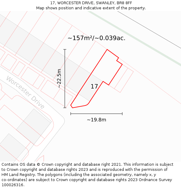 17, WORCESTER DRIVE, SWANLEY, BR8 8FF: Plot and title map