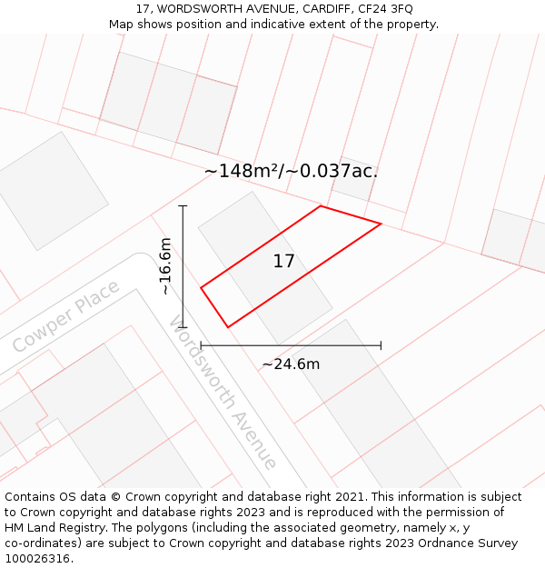 17, WORDSWORTH AVENUE, CARDIFF, CF24 3FQ: Plot and title map