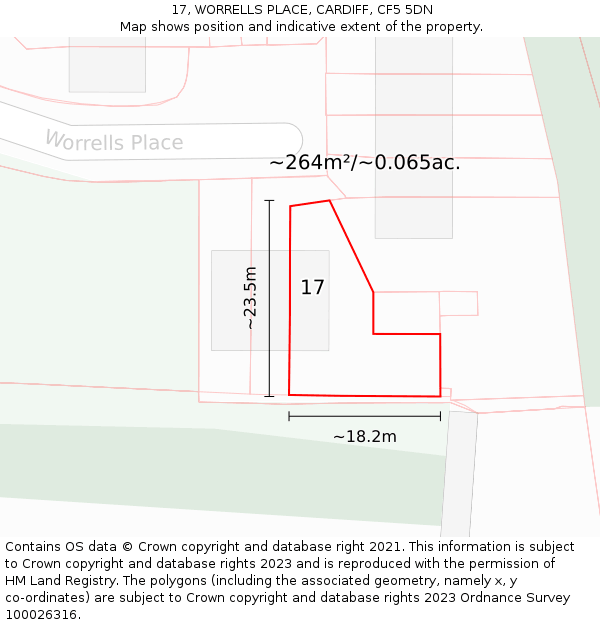 17, WORRELLS PLACE, CARDIFF, CF5 5DN: Plot and title map