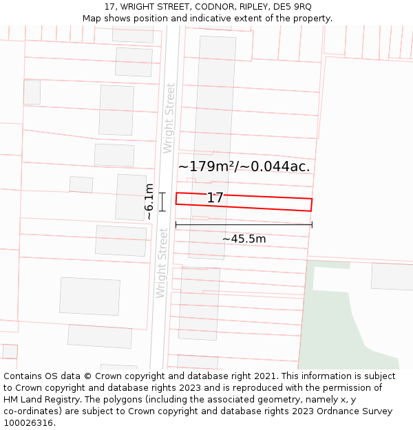 17, WRIGHT STREET, CODNOR, RIPLEY, DE5 9RQ: Plot and title map