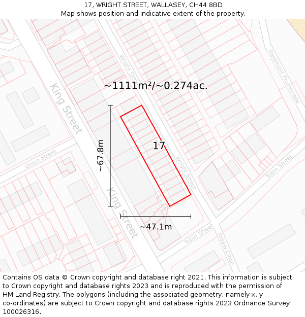 17, WRIGHT STREET, WALLASEY, CH44 8BD: Plot and title map