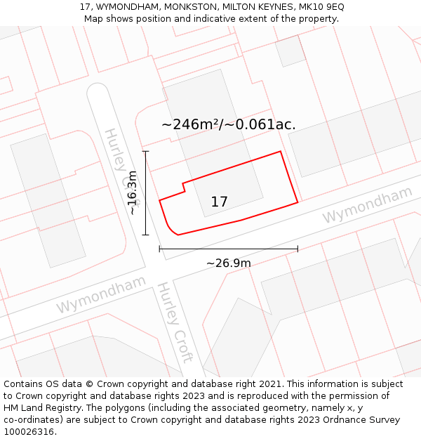 17, WYMONDHAM, MONKSTON, MILTON KEYNES, MK10 9EQ: Plot and title map