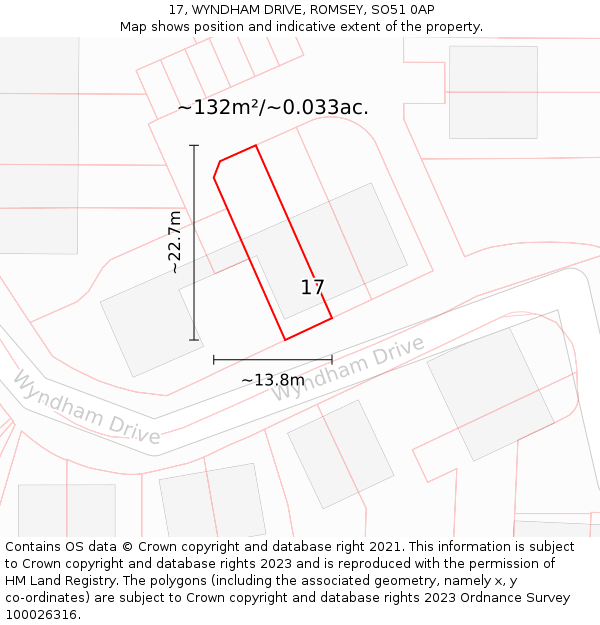 17, WYNDHAM DRIVE, ROMSEY, SO51 0AP: Plot and title map