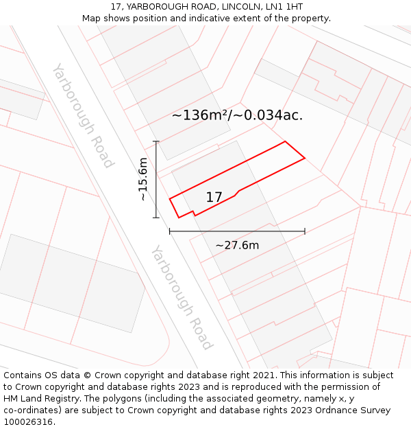 17, YARBOROUGH ROAD, LINCOLN, LN1 1HT: Plot and title map