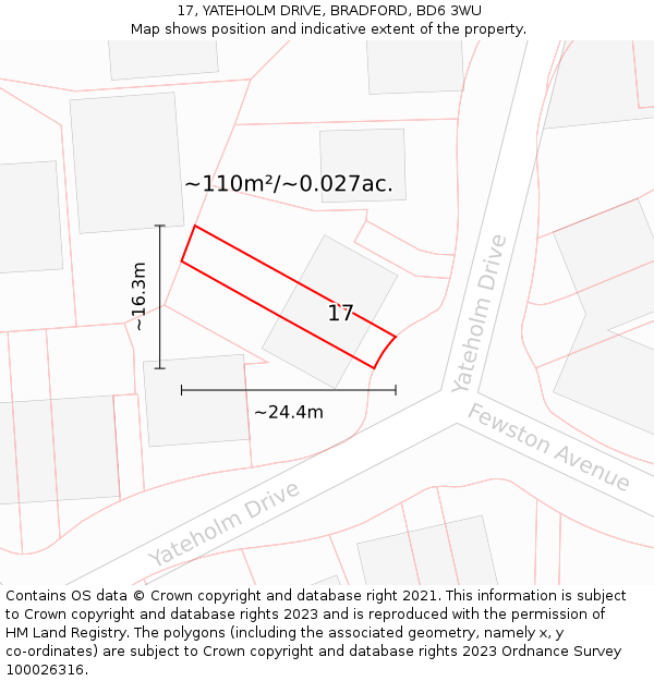 17, YATEHOLM DRIVE, BRADFORD, BD6 3WU: Plot and title map