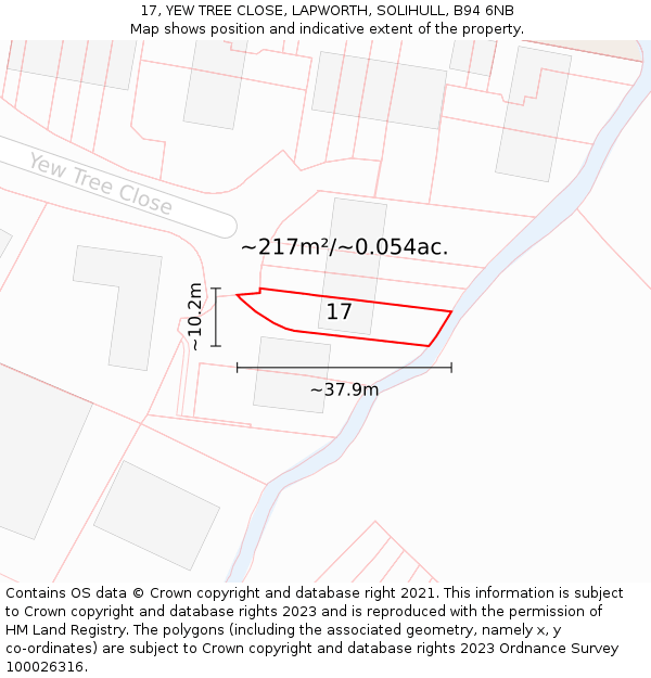 17, YEW TREE CLOSE, LAPWORTH, SOLIHULL, B94 6NB: Plot and title map