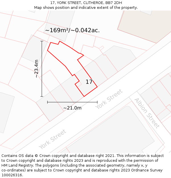 17, YORK STREET, CLITHEROE, BB7 2DH: Plot and title map