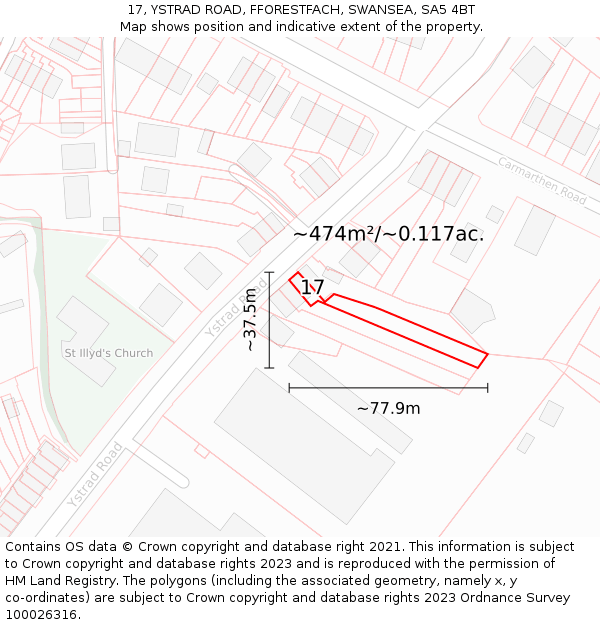 17, YSTRAD ROAD, FFORESTFACH, SWANSEA, SA5 4BT: Plot and title map