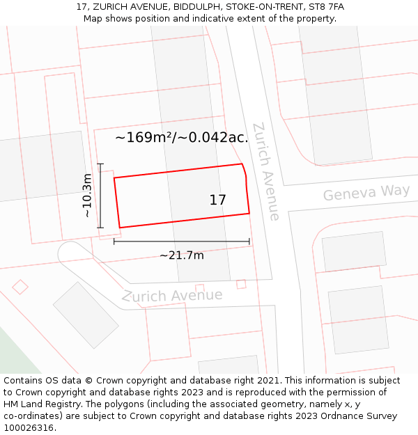 17, ZURICH AVENUE, BIDDULPH, STOKE-ON-TRENT, ST8 7FA: Plot and title map
