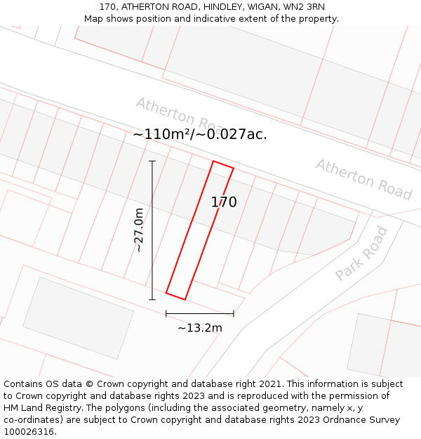 170, ATHERTON ROAD, HINDLEY, WIGAN, WN2 3RN: Plot and title map