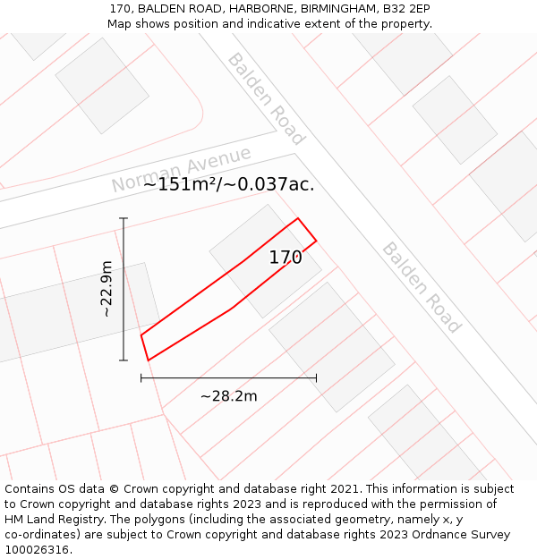 170, BALDEN ROAD, HARBORNE, BIRMINGHAM, B32 2EP: Plot and title map