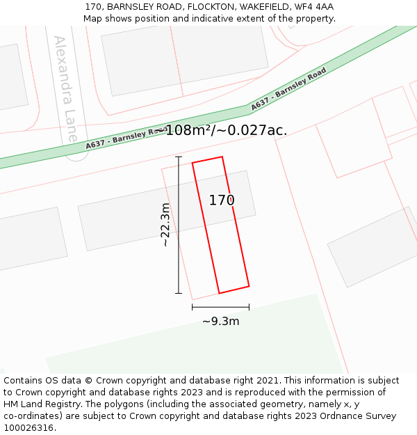 170, BARNSLEY ROAD, FLOCKTON, WAKEFIELD, WF4 4AA: Plot and title map
