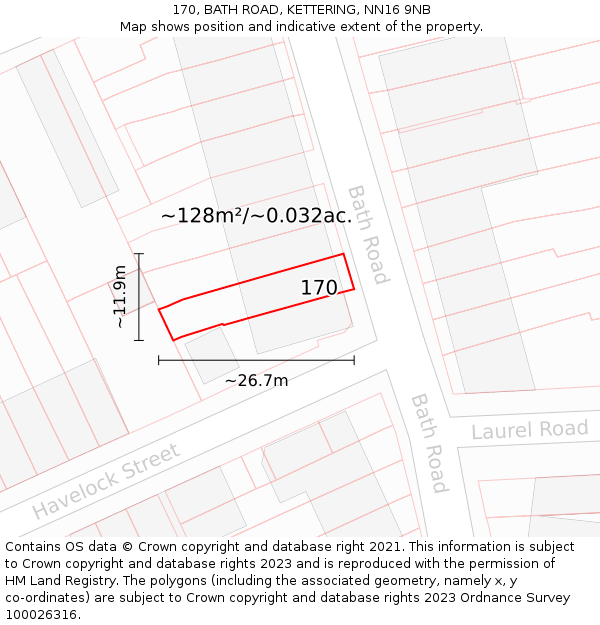 170, BATH ROAD, KETTERING, NN16 9NB: Plot and title map