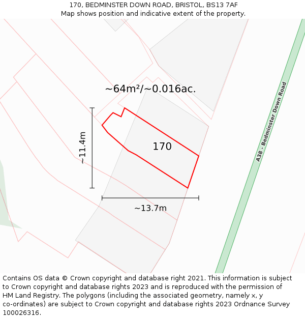170, BEDMINSTER DOWN ROAD, BRISTOL, BS13 7AF: Plot and title map
