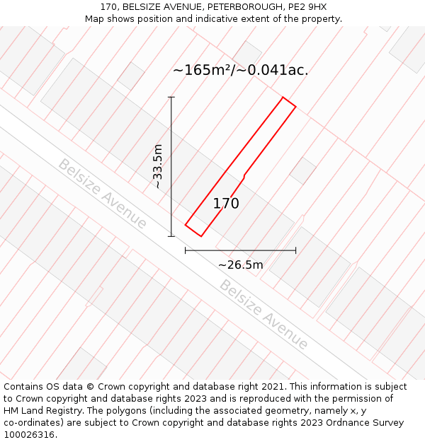 170, BELSIZE AVENUE, PETERBOROUGH, PE2 9HX: Plot and title map