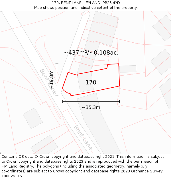 170, BENT LANE, LEYLAND, PR25 4YD: Plot and title map