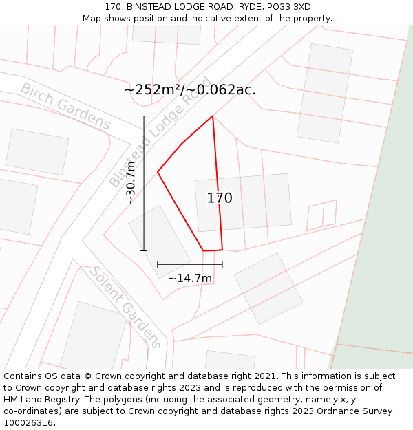 170, BINSTEAD LODGE ROAD, RYDE, PO33 3XD: Plot and title map