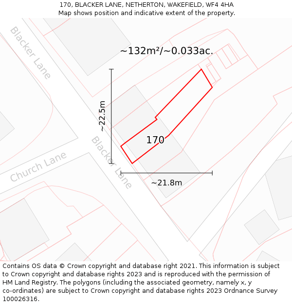170, BLACKER LANE, NETHERTON, WAKEFIELD, WF4 4HA: Plot and title map