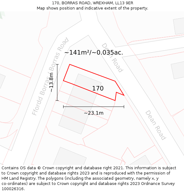 170, BORRAS ROAD, WREXHAM, LL13 9ER: Plot and title map