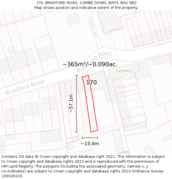 170, BRADFORD ROAD, COMBE DOWN, BATH, BA2 5BZ: Plot and title map