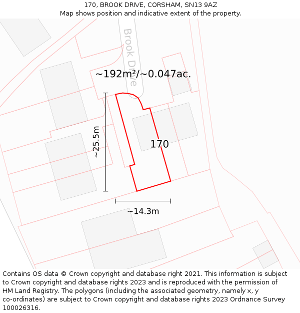 170, BROOK DRIVE, CORSHAM, SN13 9AZ: Plot and title map
