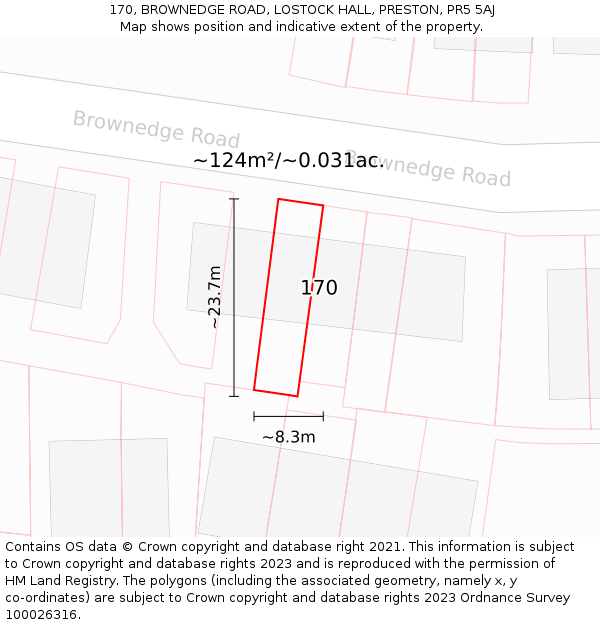 170, BROWNEDGE ROAD, LOSTOCK HALL, PRESTON, PR5 5AJ: Plot and title map