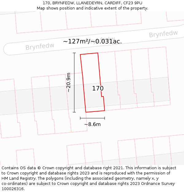 170, BRYNFEDW, LLANEDEYRN, CARDIFF, CF23 9PU: Plot and title map
