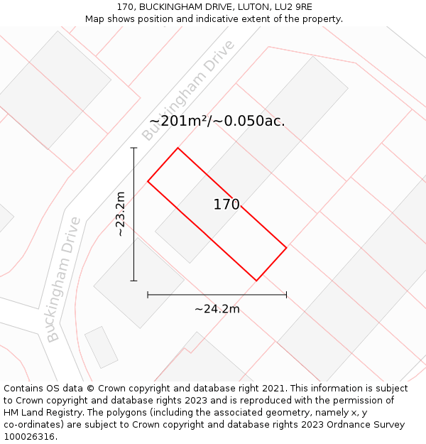170, BUCKINGHAM DRIVE, LUTON, LU2 9RE: Plot and title map