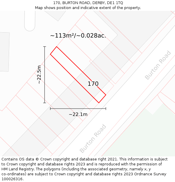 170, BURTON ROAD, DERBY, DE1 1TQ: Plot and title map