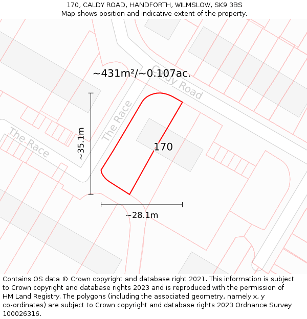 170, CALDY ROAD, HANDFORTH, WILMSLOW, SK9 3BS: Plot and title map