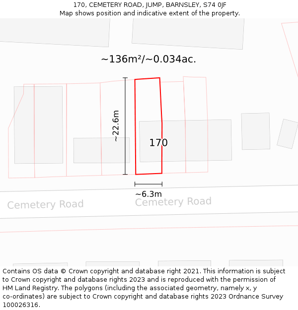 170, CEMETERY ROAD, JUMP, BARNSLEY, S74 0JF: Plot and title map