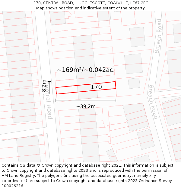 170, CENTRAL ROAD, HUGGLESCOTE, COALVILLE, LE67 2FG: Plot and title map