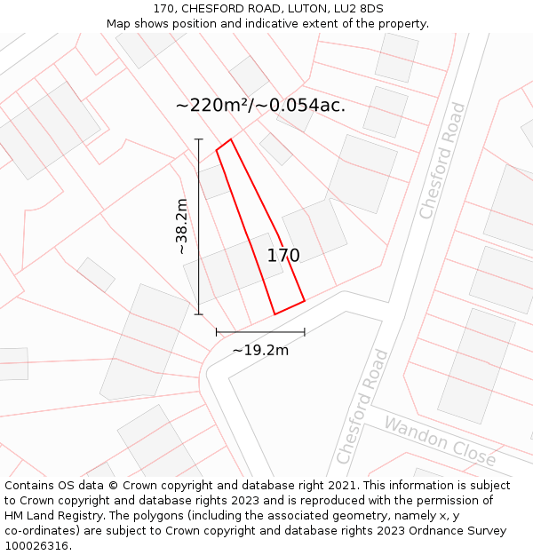 170, CHESFORD ROAD, LUTON, LU2 8DS: Plot and title map