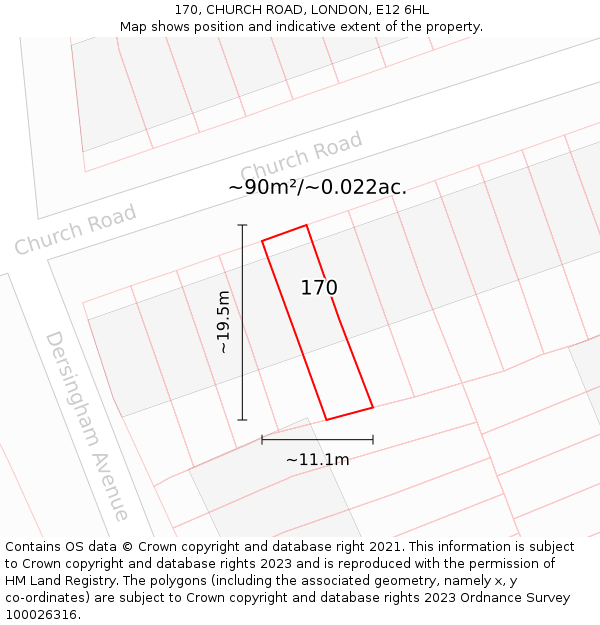 170, CHURCH ROAD, LONDON, E12 6HL: Plot and title map
