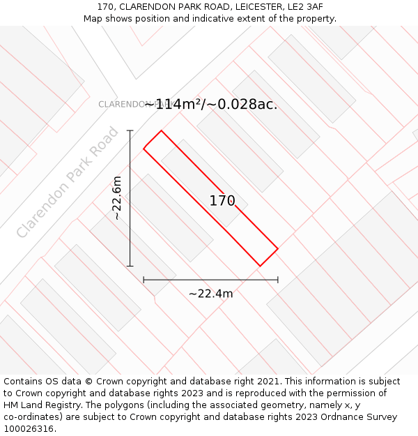 170, CLARENDON PARK ROAD, LEICESTER, LE2 3AF: Plot and title map