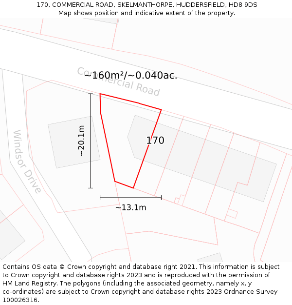 170, COMMERCIAL ROAD, SKELMANTHORPE, HUDDERSFIELD, HD8 9DS: Plot and title map