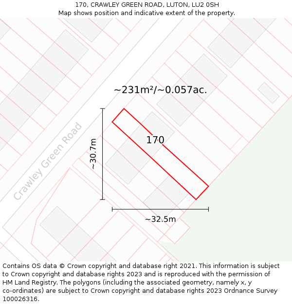 170, CRAWLEY GREEN ROAD, LUTON, LU2 0SH: Plot and title map