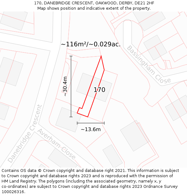 170, DANEBRIDGE CRESCENT, OAKWOOD, DERBY, DE21 2HF: Plot and title map