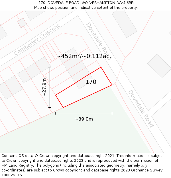170, DOVEDALE ROAD, WOLVERHAMPTON, WV4 6RB: Plot and title map