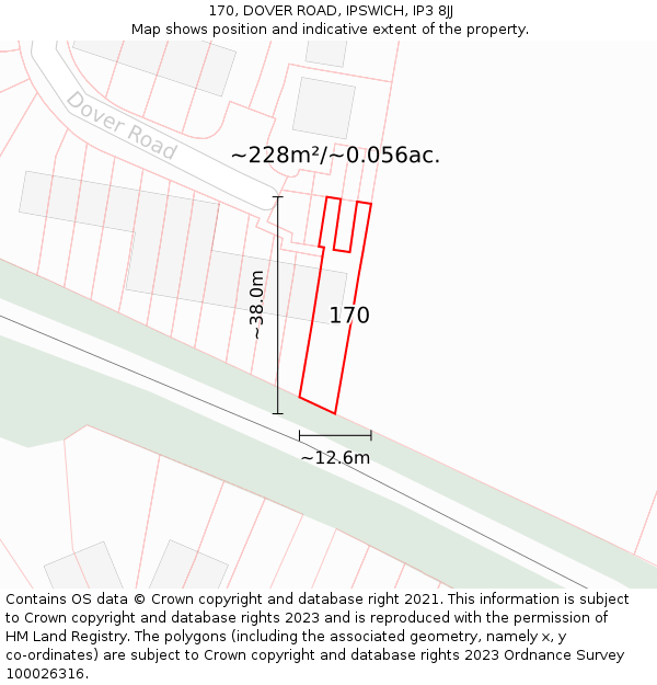 170, DOVER ROAD, IPSWICH, IP3 8JJ: Plot and title map