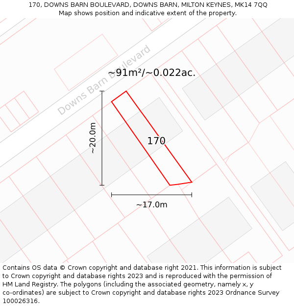 170, DOWNS BARN BOULEVARD, DOWNS BARN, MILTON KEYNES, MK14 7QQ: Plot and title map
