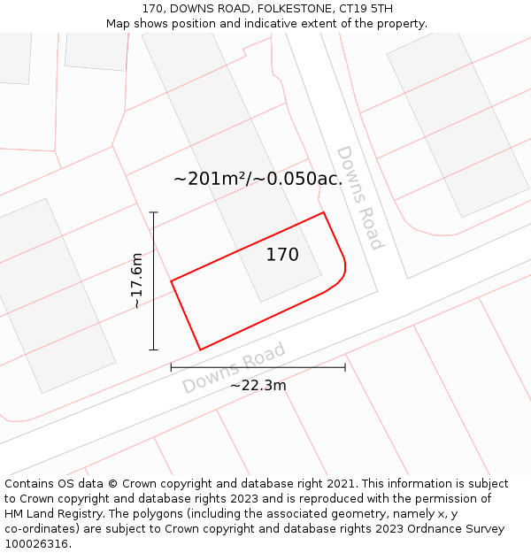 170, DOWNS ROAD, FOLKESTONE, CT19 5TH: Plot and title map