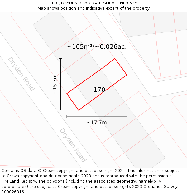 170, DRYDEN ROAD, GATESHEAD, NE9 5BY: Plot and title map