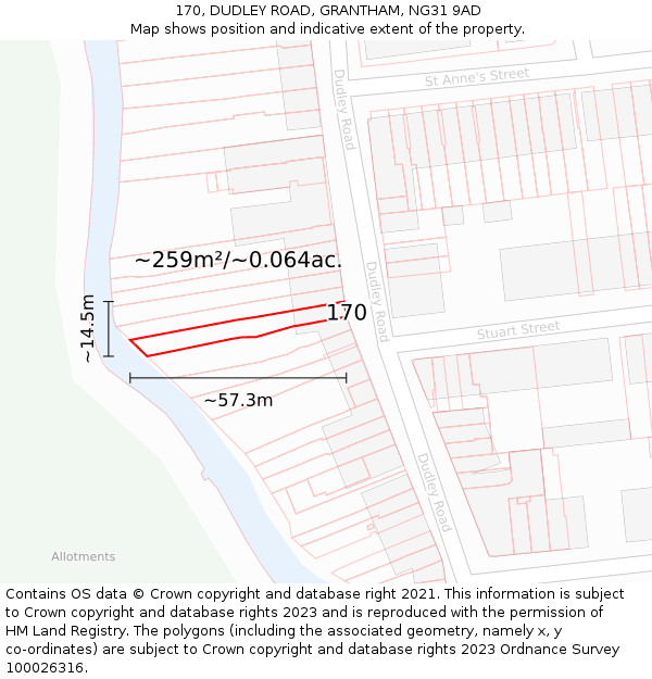 170, DUDLEY ROAD, GRANTHAM, NG31 9AD: Plot and title map