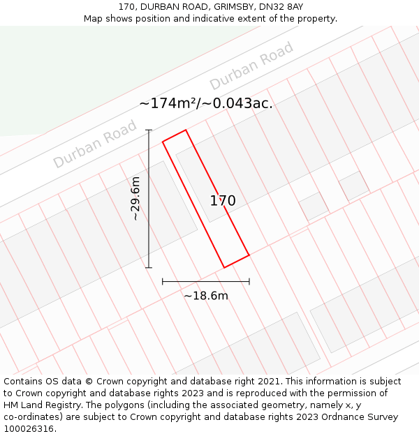 170, DURBAN ROAD, GRIMSBY, DN32 8AY: Plot and title map